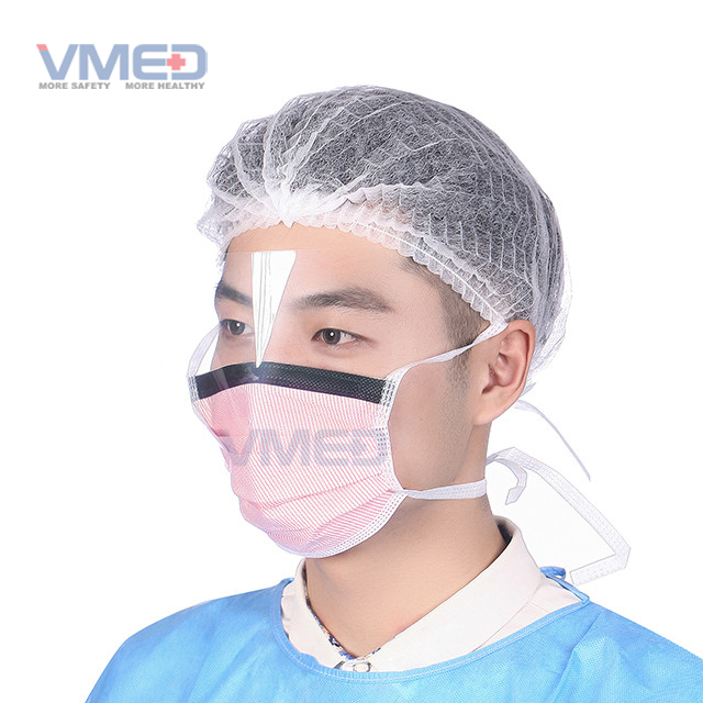 Einweg-SPP-Vlies-Gesichtsmaske in Pink mit Antibeschlag-Kunststoff-Augenschutz